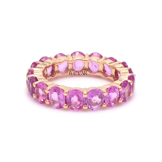 Ivevar Pink sapphire oval cut eternity band ring gold, Natural 8CT 6x4MM pink sapphire stackable eternity band ring gold, Pink sapphire ring gold